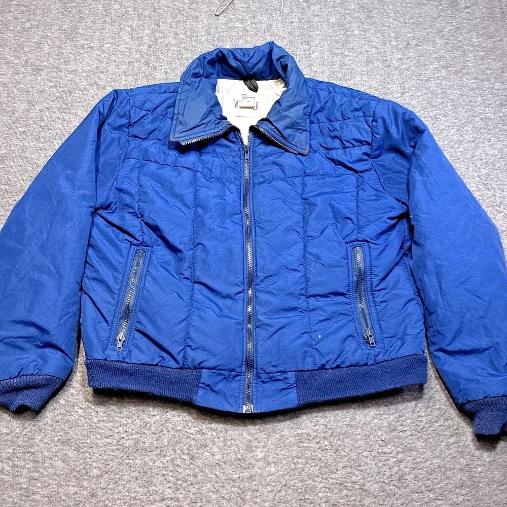 Vintage Woolrich Jacket Women's Large Blue Short Bomber Winter Ski Snow USA Made